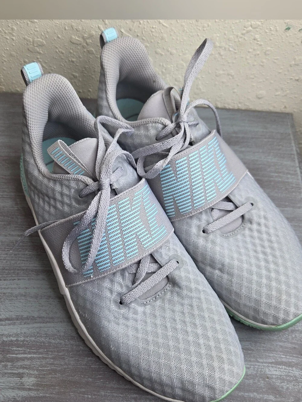 Nike Women's Grey Training Shoes with Light Blue Accents Size 9.5